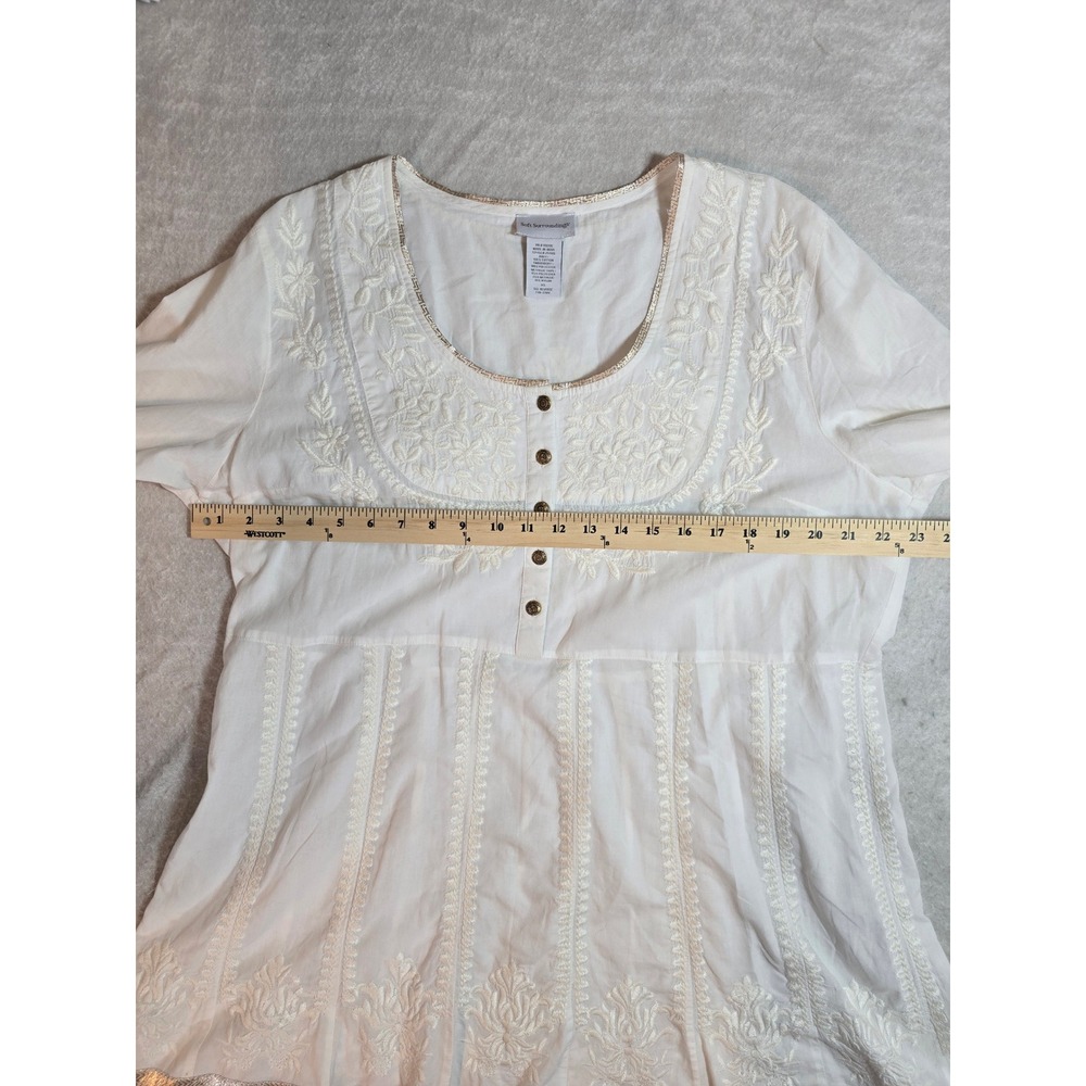 Soft Surroundings White Embroidered Cotton Tunic Top Metallic Gold Trim Size XL - Picture 10 of 16